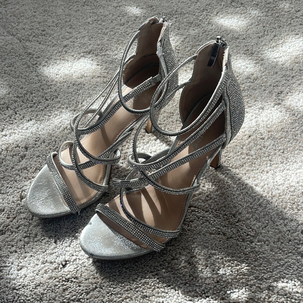 silver strappy rhinestone heels